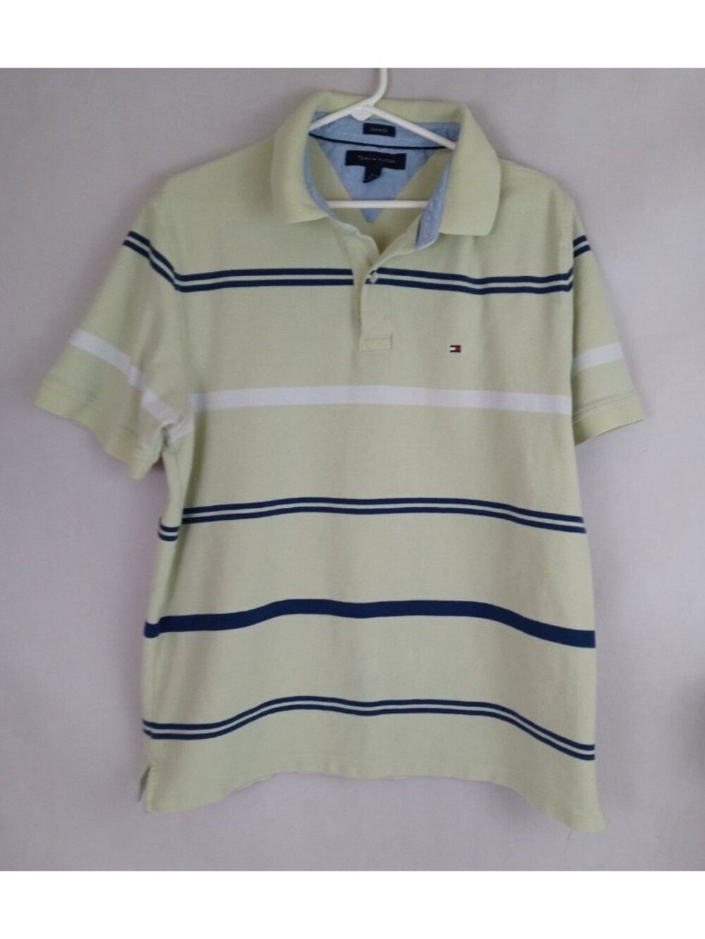 Tommy Hilfiger Men's Custom Fit Yellow With Blue stripes Polo Shirt Size XL